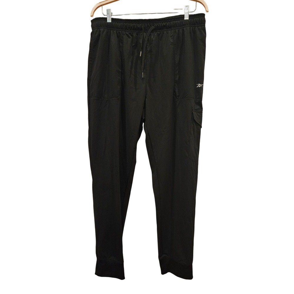 Reebok Mens Black Cargo Jogger Pants Elastic Waist Drawstring XL TG EG
